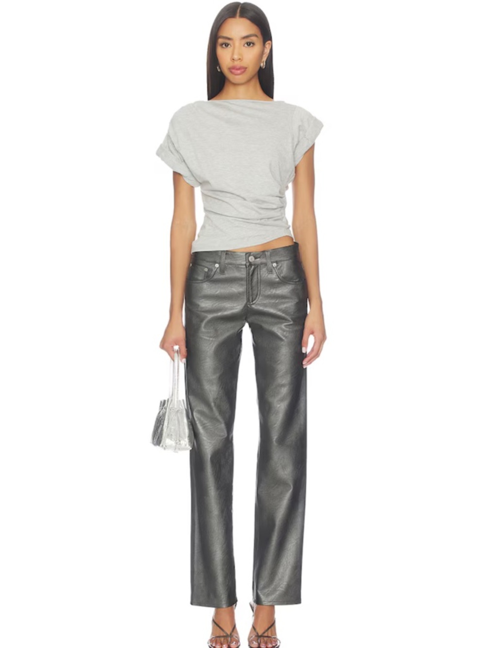 AGOLDE Low Rise Slim Leather Pants in Gunmetal - NWT, Women’s Size 25